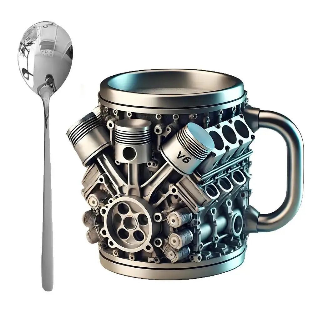 V6 V8 V12 Retro Engine Coffee Mug Stainless Steel Coffee Mug Funny Design Mug Coffee Cup Cocktail Mug Tea Cup For Car Enthusiast