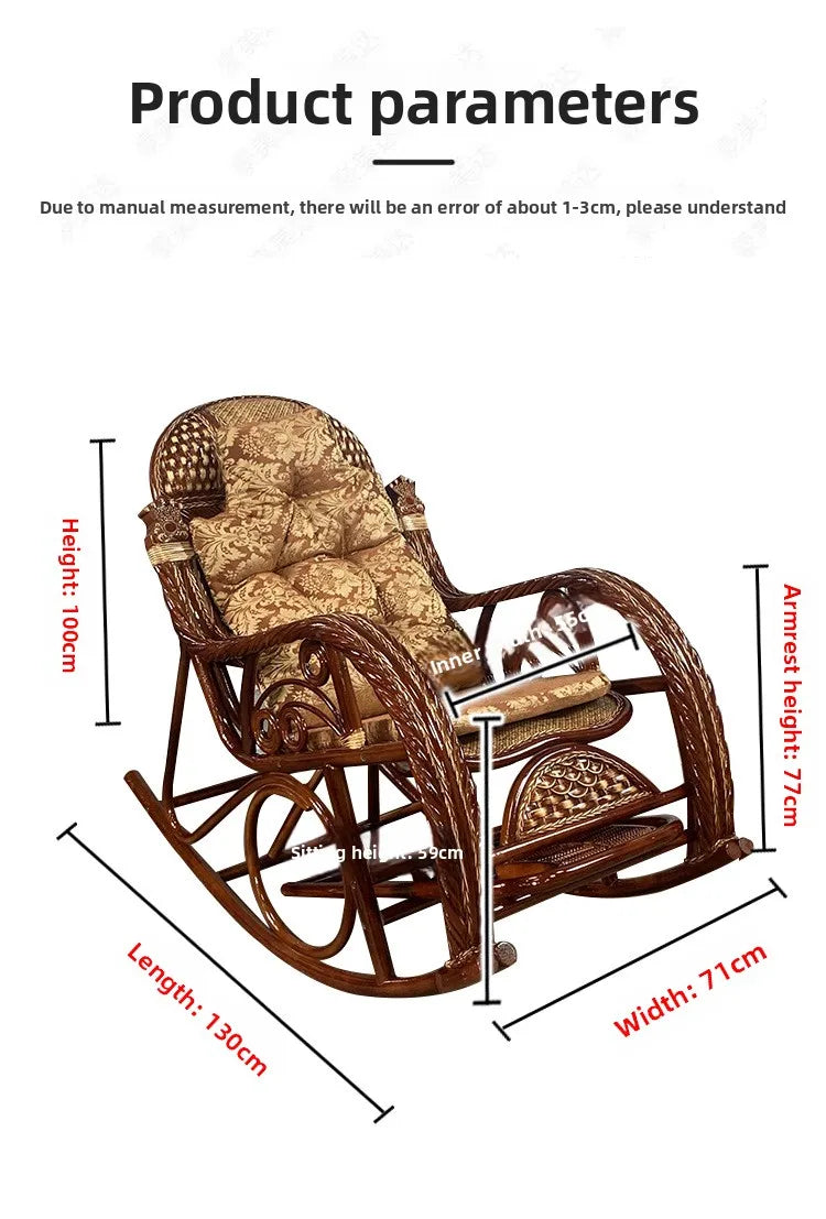 Natural rattan chair, balcony high-end rocking recliner, adult home living room, elderly nap rattan weaving