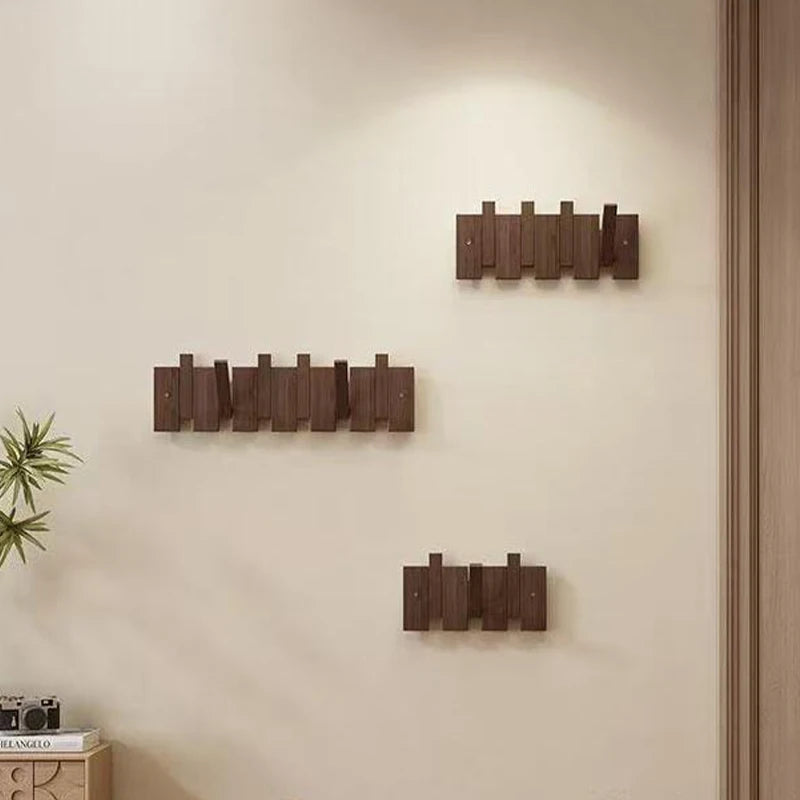 Walnut Wood Coat Rack Wall Mounted Hooks Key Clothes Hanger Hallway Door Home Bedroom Entrance Decor Organizer Rack