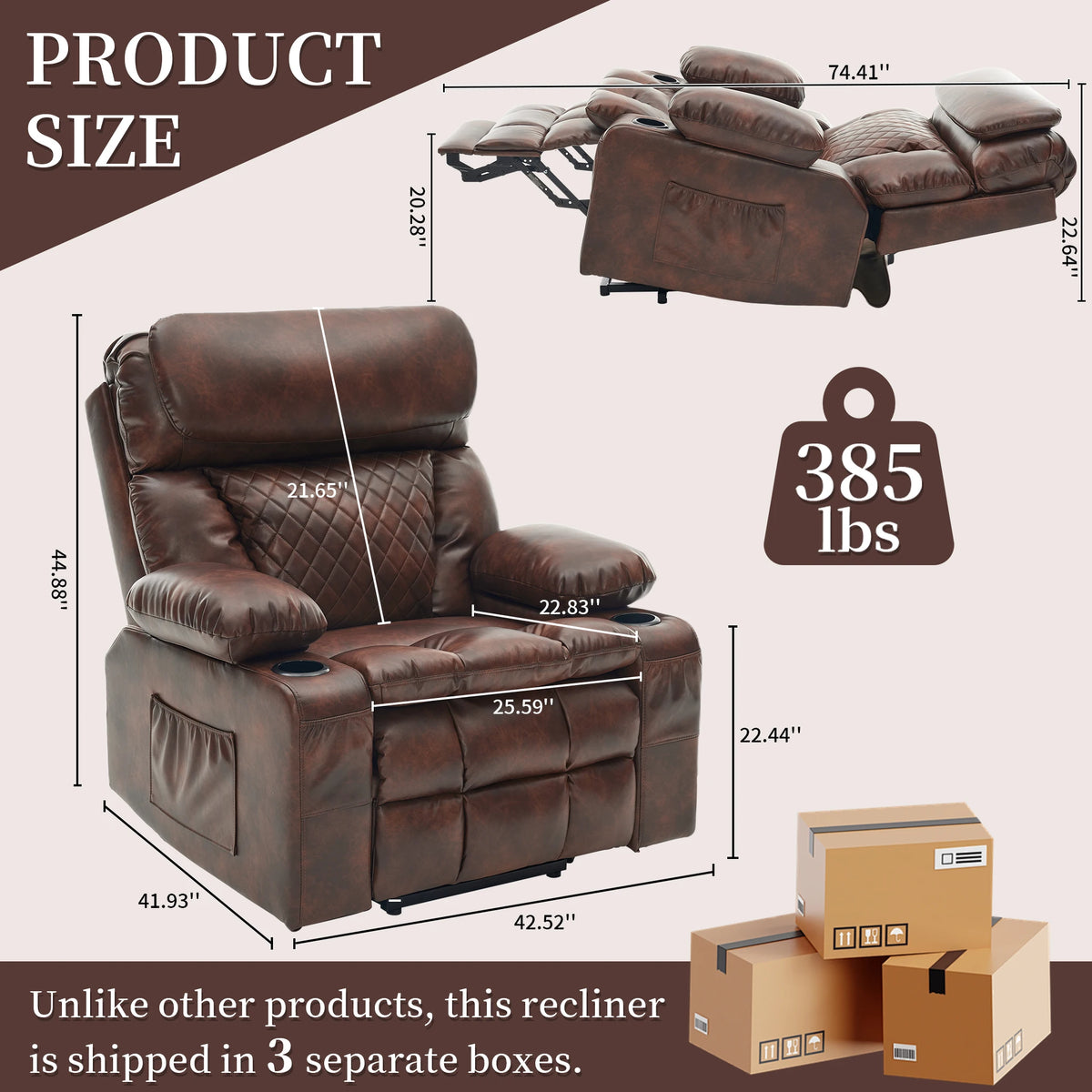 Redlife Oversized Dual Motor Power Lift Recliner for Elderly | Zero Gravity 25.6" Wide Seat, Massage ＆ Heat, Adjustable Headrest & Hidden Storage, Leathaire