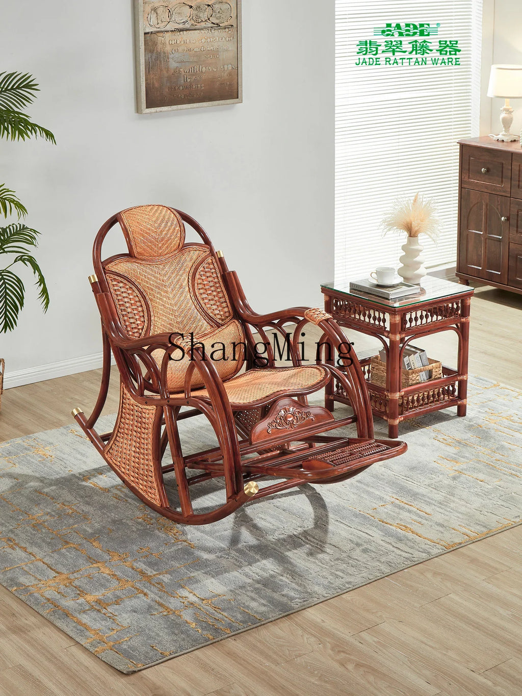 CL free balcony natural real rattan rocking chair lunch break classical single sofa