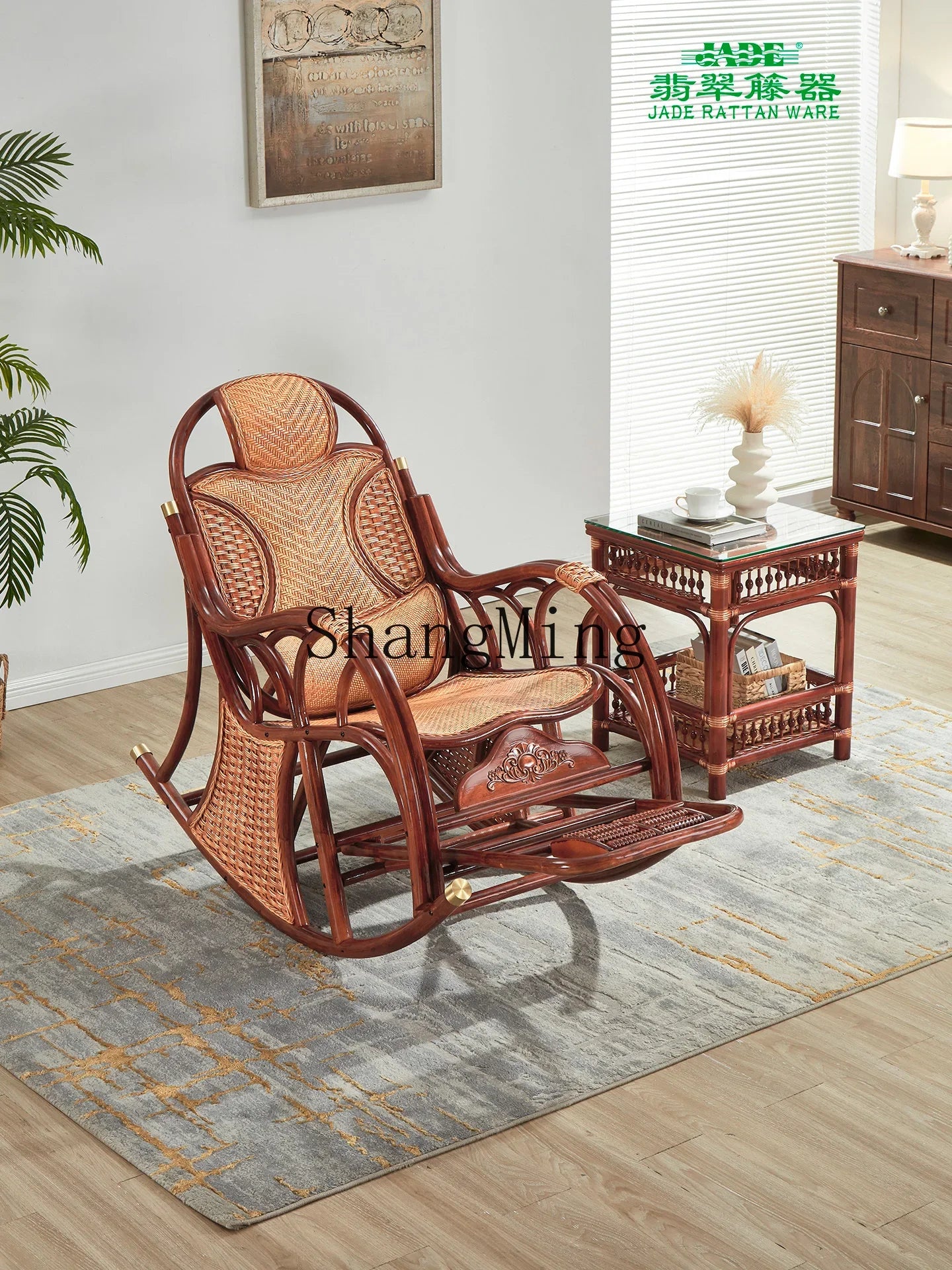 CL free balcony natural real rattan rocking chair lunch break classical single sofa