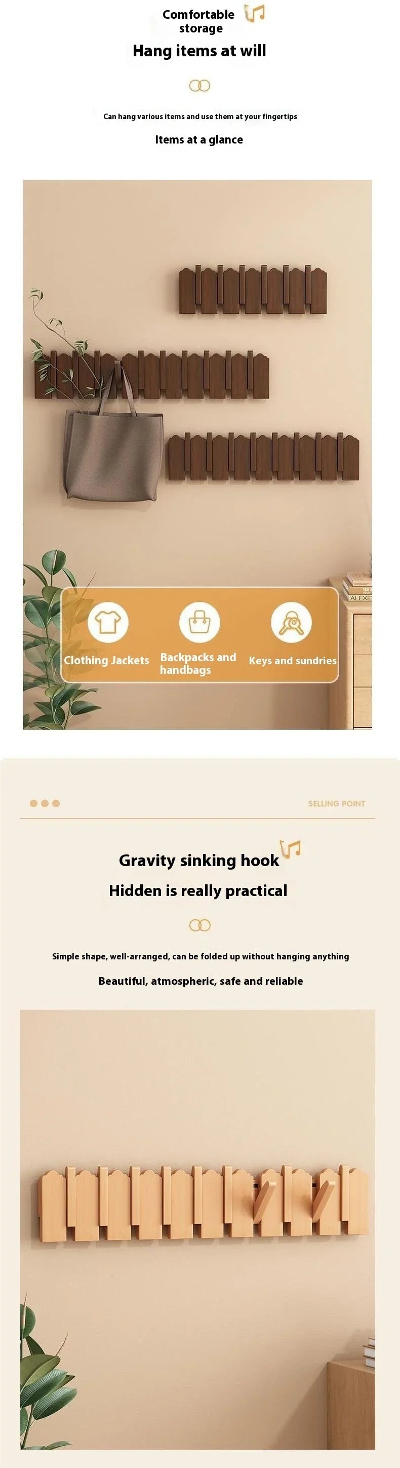 Wooden Piano Key Coat Hooks - Wall Mounted Entryway Hangers for Door & Foyer - Creative Wooden Wall Organizer for Keys & Clothes