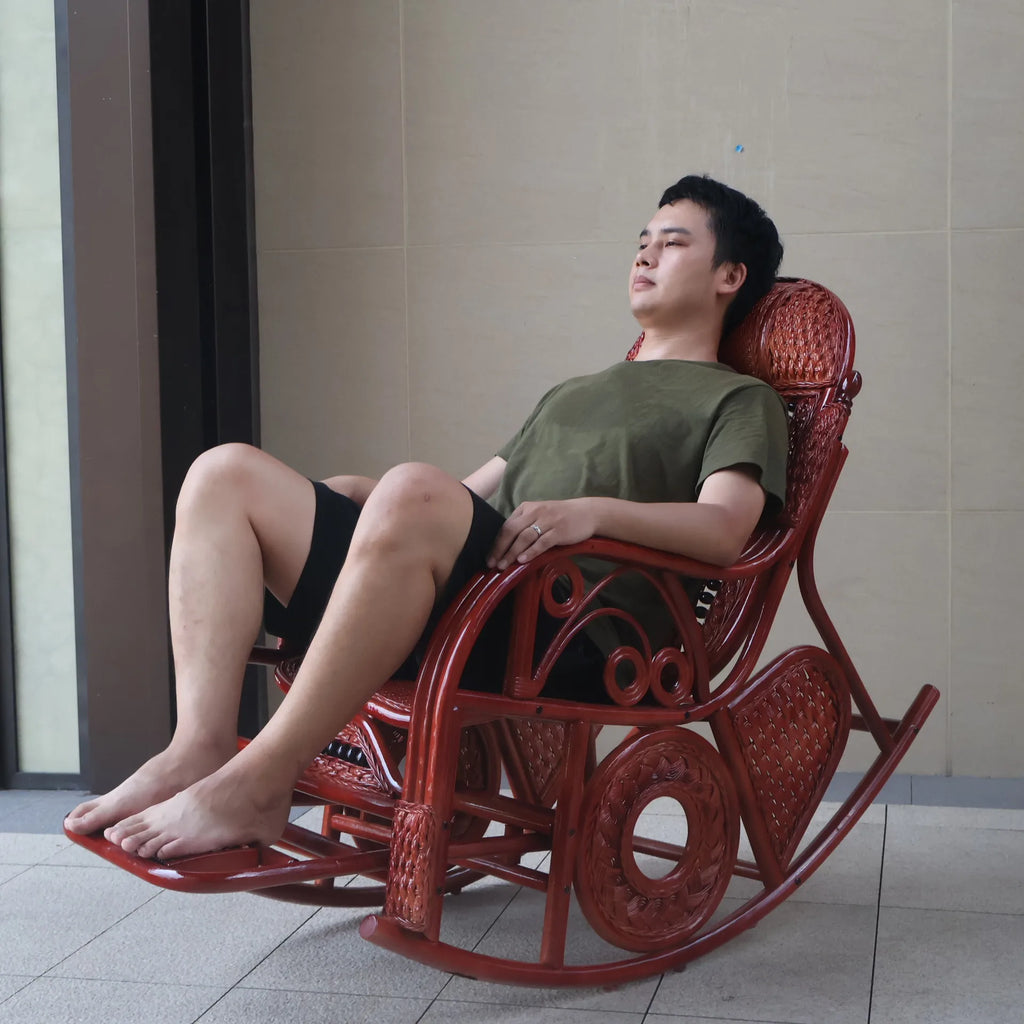 Natural rattan rocking chair sofa recliner lazy adult elderly chair living room