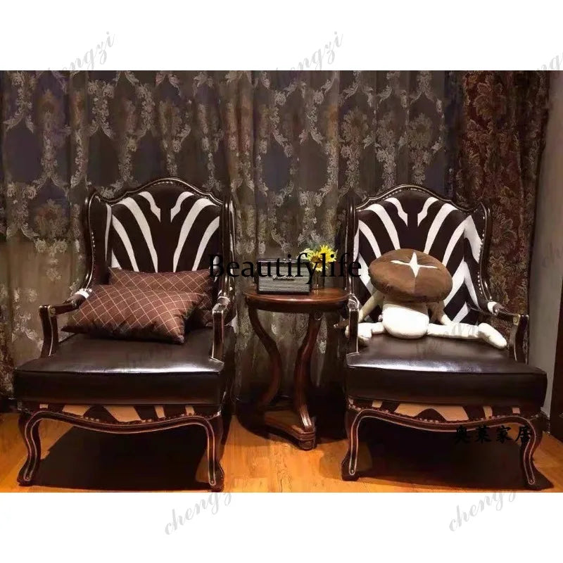 American solid wood living room fabric, chair sofa single sofa European balcony French leisure chair