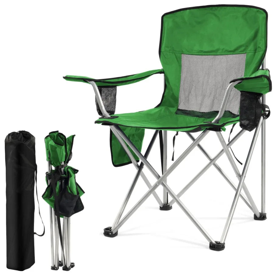 Folding Camp Chair Portable Outdoor Chair with Cup Holder and Carrying Bag for Camping Beach Fishing and Sports Events