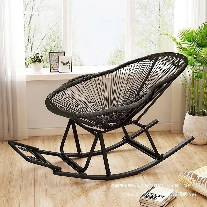 Outdoor courtyard rainbow rocking chair household balcony rattan chair casual nap rocking recliner bold thickened rattan art bed