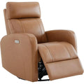 Camel Brown Genuine Leather Power Recliner for Adults and Electric Swivel Glider for Nursery, Living Room