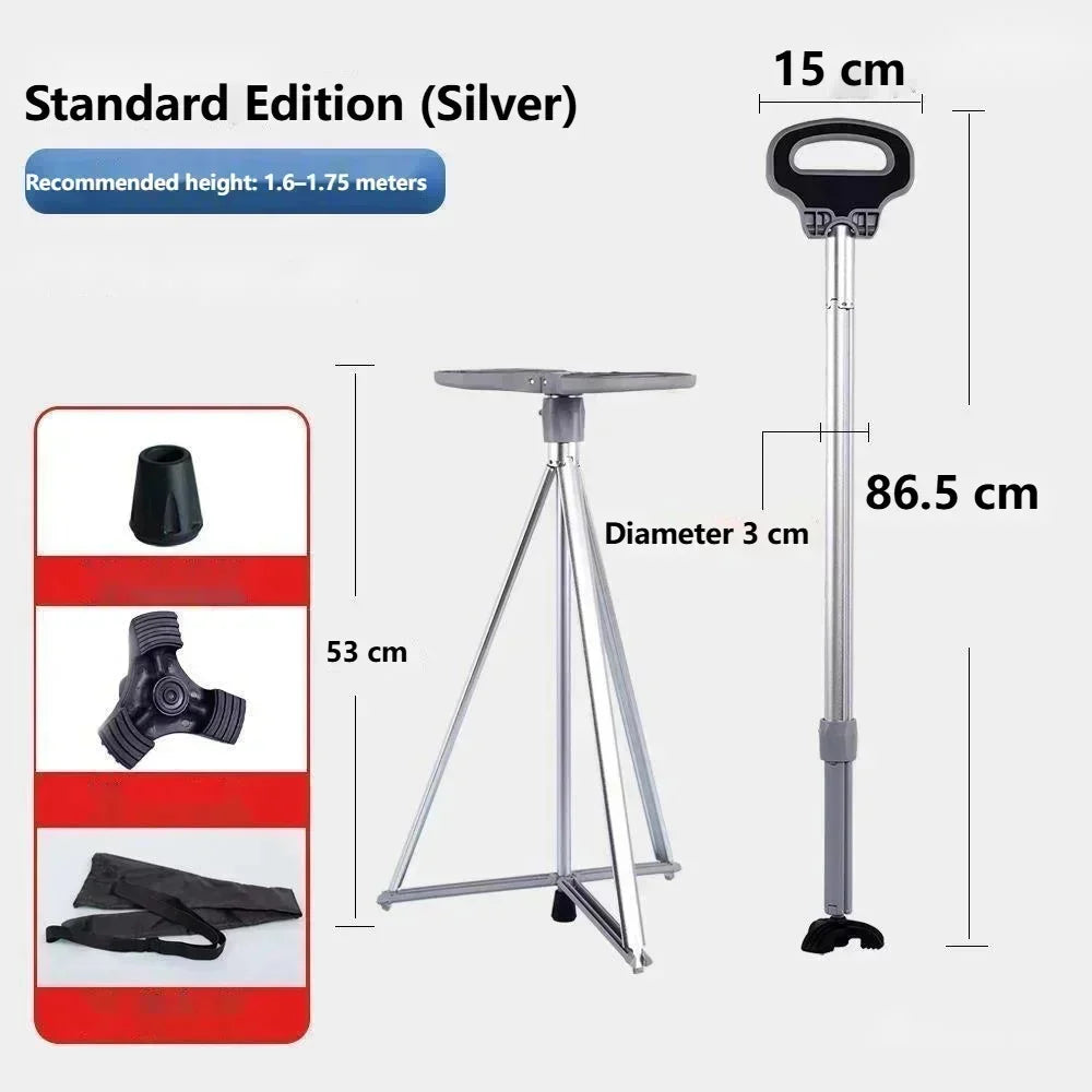 Multifunctional Walking Aid Stool/cane Chair Non-slip Folding Portable Lightweight Walking Aid Four-legged Cane For Sitting