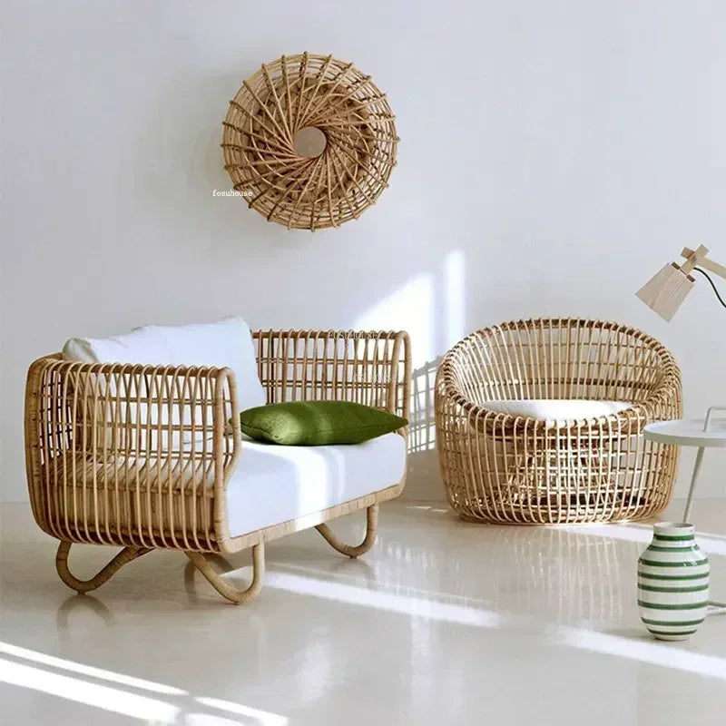 Modern Rattan Garden Sofa Set Outdoor Patio Furniture Leisure Lounge Couch Wicker Balcony Villa Single Seat Lazy Chair