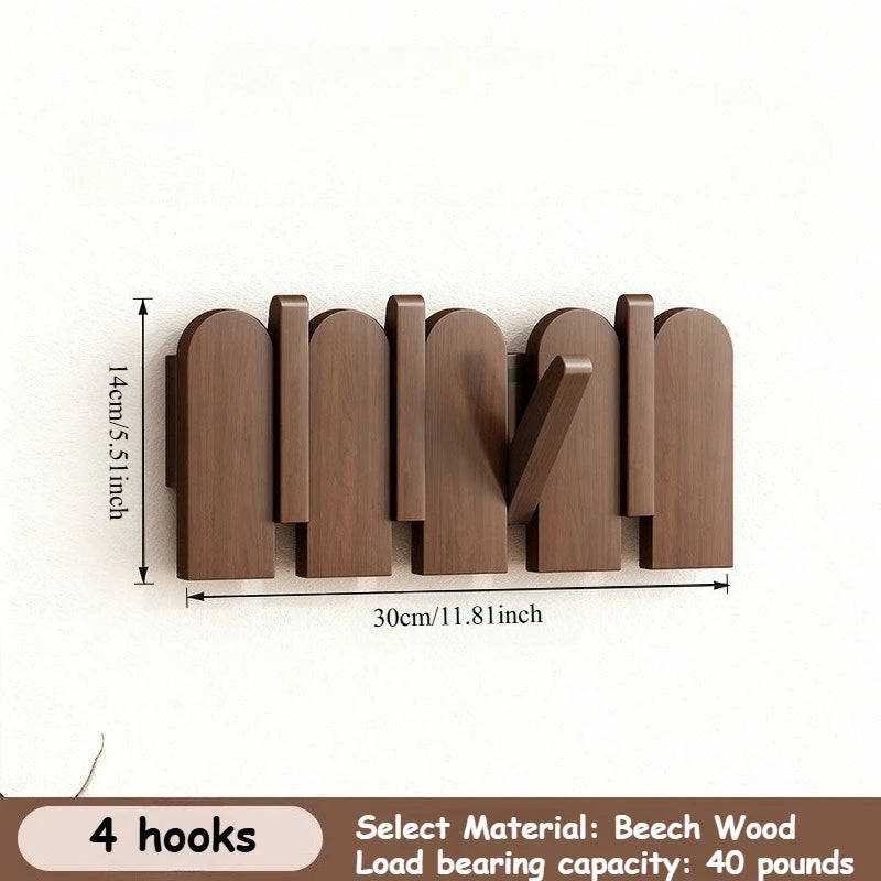 Piano Key Hanging Rack - Wall-Mounted Wooden Hook with Multiple Compartments for Clothes, Hats, Bags, Entryway Organizer