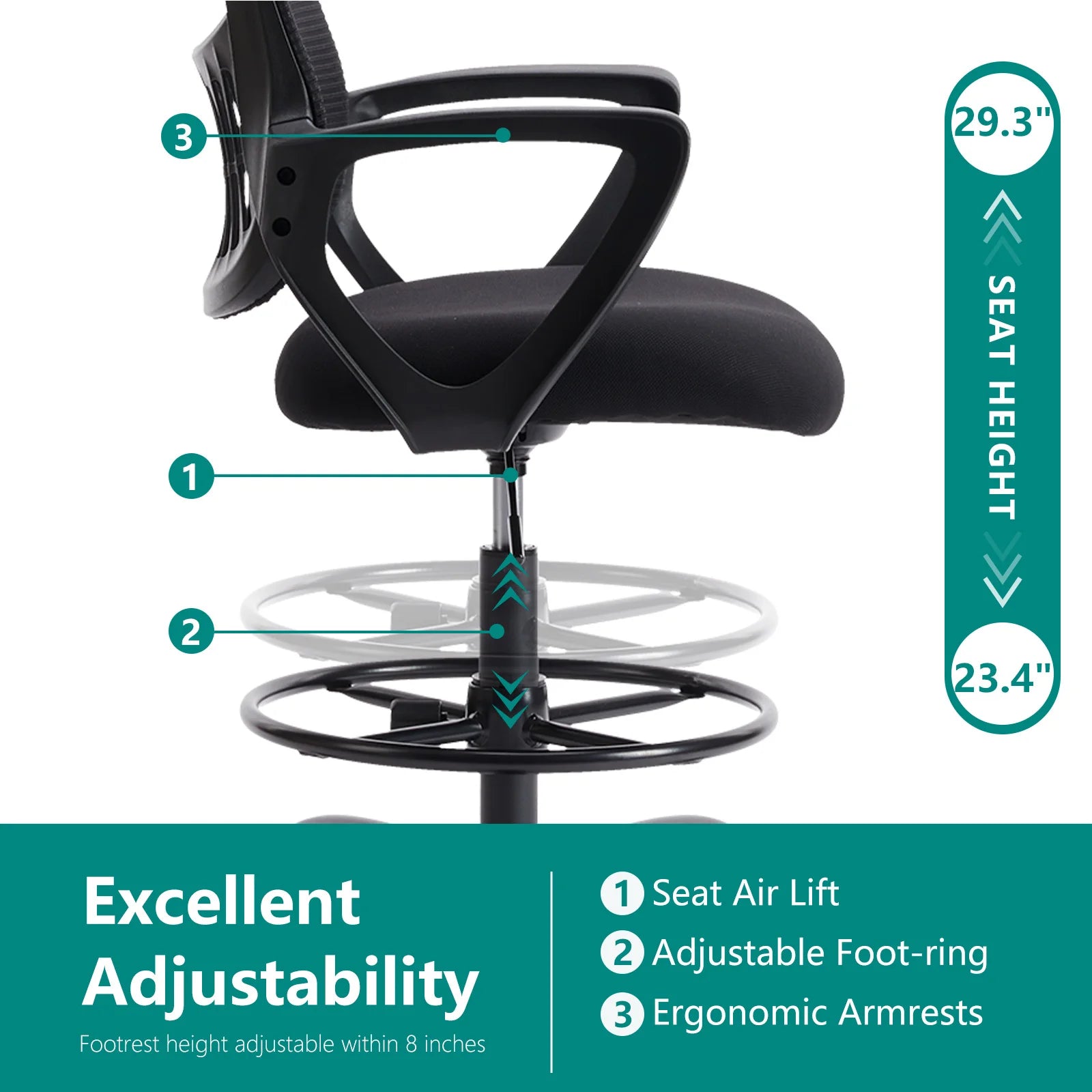 JHK Ergonomic Mid-Back Mesh Backrest Office Desk Chair Computer Lumbar Support Rolling Swivel Gaming Chairs With Wheels For Home