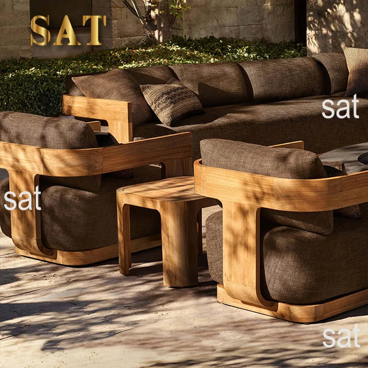 # Luxury Durable Minimalist Design Outdoor Teak Wood Furniture Modern Style Farmhouse Garden Sofa For Hotel Park