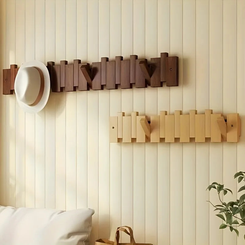 Solid Wood Piano Key Coat Rack – No-Drill Wall Hook, Foldable, Entryway Organizer & Key Holder