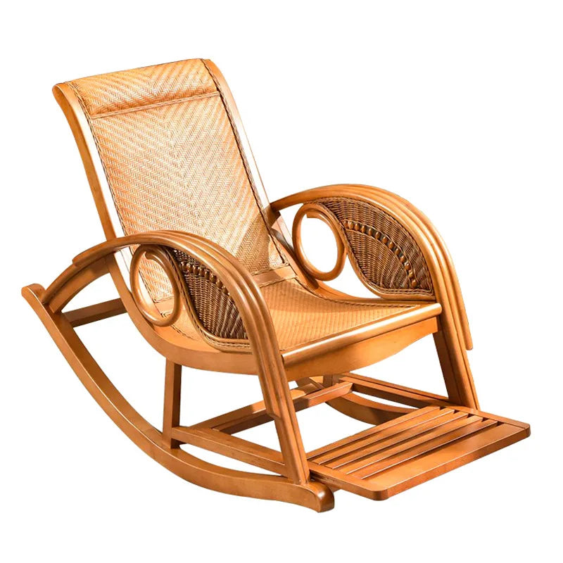 natural real rattan happy elderly solid wood rocking balcony household rattan rocking chair rattan