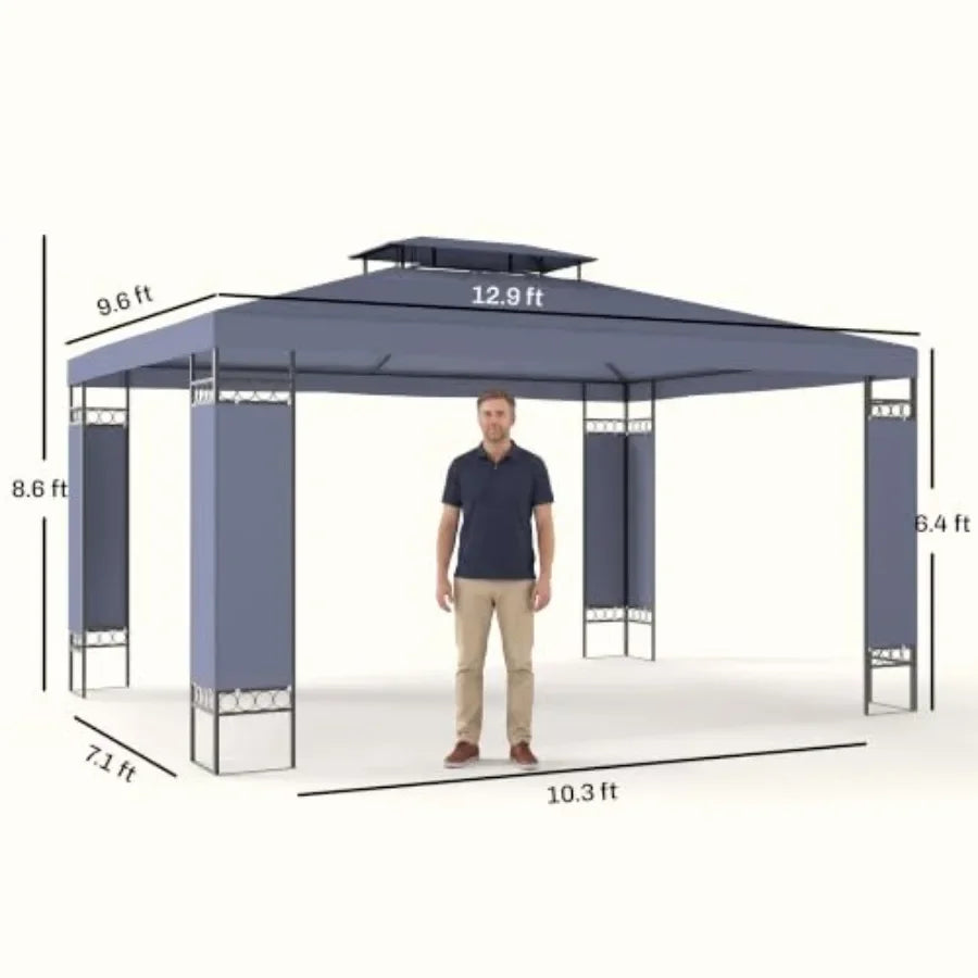 9.6' x 13' Patio Gazebo w/Screen Decorate Corner Frame