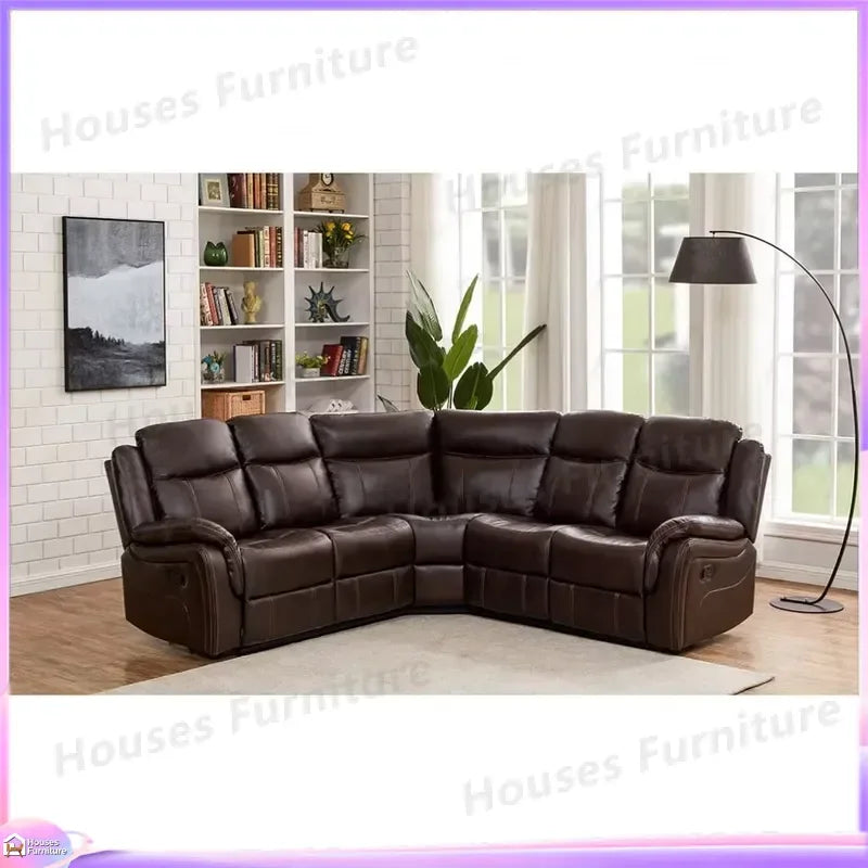 Modern Luxury Leather Recliner Sofa Set with USB Charging Port Retractable Comfortable Living Room Furniture for