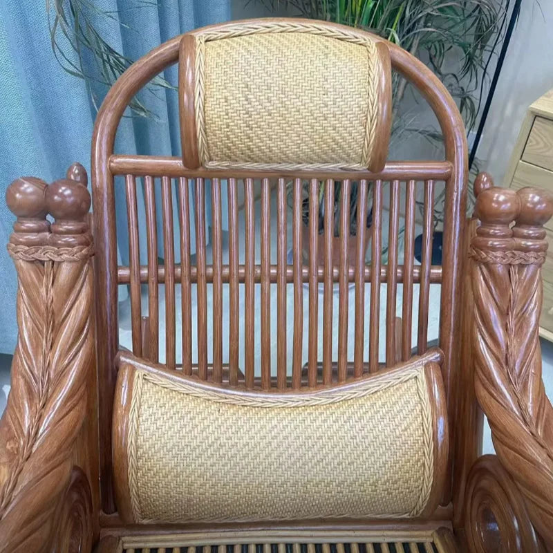 True rattan rocking chair sun room high-end elderly home recliner rattan woven balcony casual rocking chair