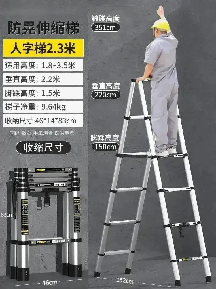 Engineering Multifunctional Aluminum Ladder Step Alloy Stools Home Folding Telescopic Ladder Portable Thick Herringbone Stairs