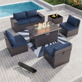 7 Piece Outdoor Wicker Patio Furniture Set with Fire Pit Table, Customized