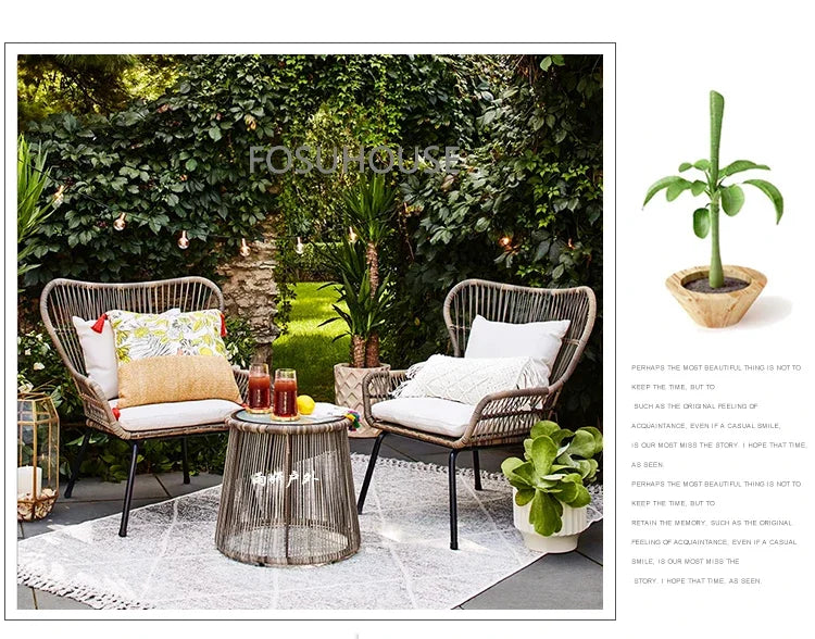 Terrace Rattan Chairs Tea Table Three Piece Set Modern Outdoor Furniture For Balcony Courtyard Garden Leisure outdoor Armchair
