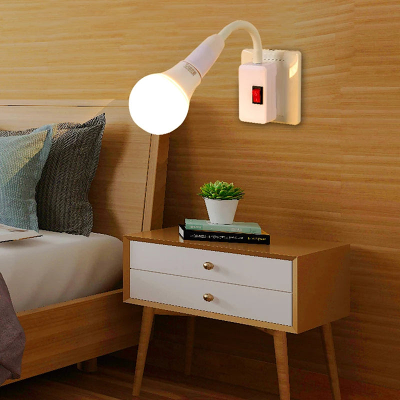 E27 Lamp Base Bulb Holder Light Socket EU US Plug Wall Flexible Bendable Holder Lamp Adapter Light Base With On/Off Switch