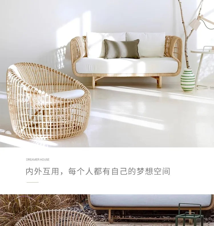 Outdoor rattan sofa, tea table combination, courtyard garden, terrace, leisure woven rattan chair, outdoor furniture
