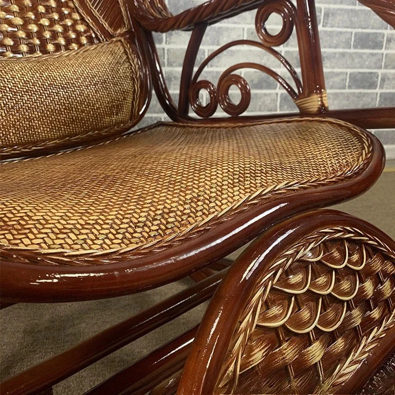 Natural rattan chair, balcony high-end rocking recliner, adult home living room, elderly nap rattan weaving