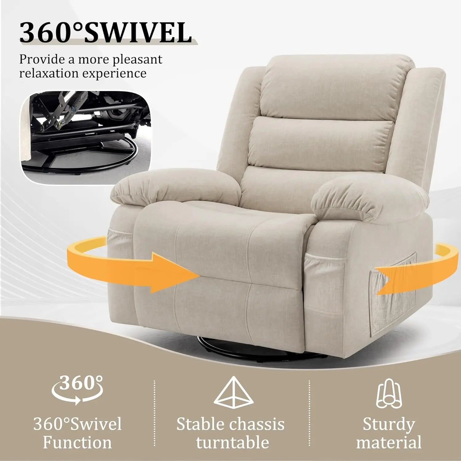 Oversized Recliner Chair, Extra Wide Rocking Chair with Massage and Heat, 360° Swivel Rocker Recliner for Adults,, Custom