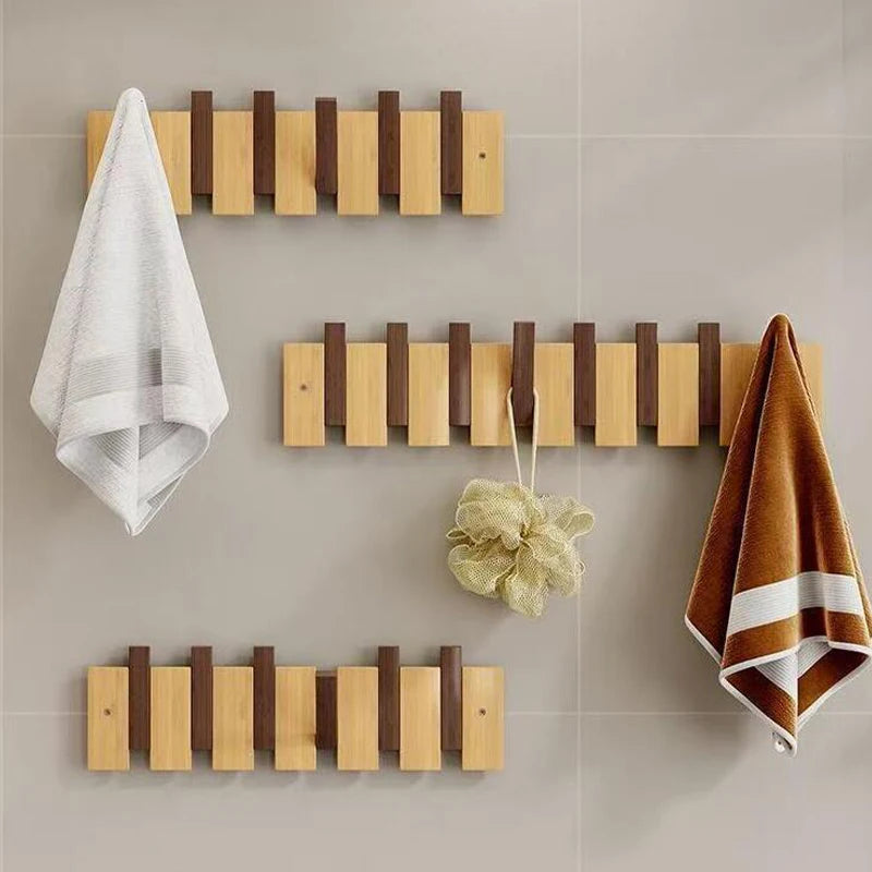 Walnut Wood Coat Rack Wall Mounted Hooks Key Clothes Hanger Hallway Door Home Bedroom Entrance Decor Organizer Rack