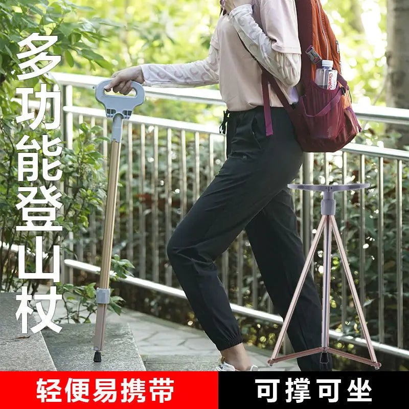 NEW Multifunctional hiking stick Lightweight folding walking stick chair telescopic climbing stick  walking cane equipment
