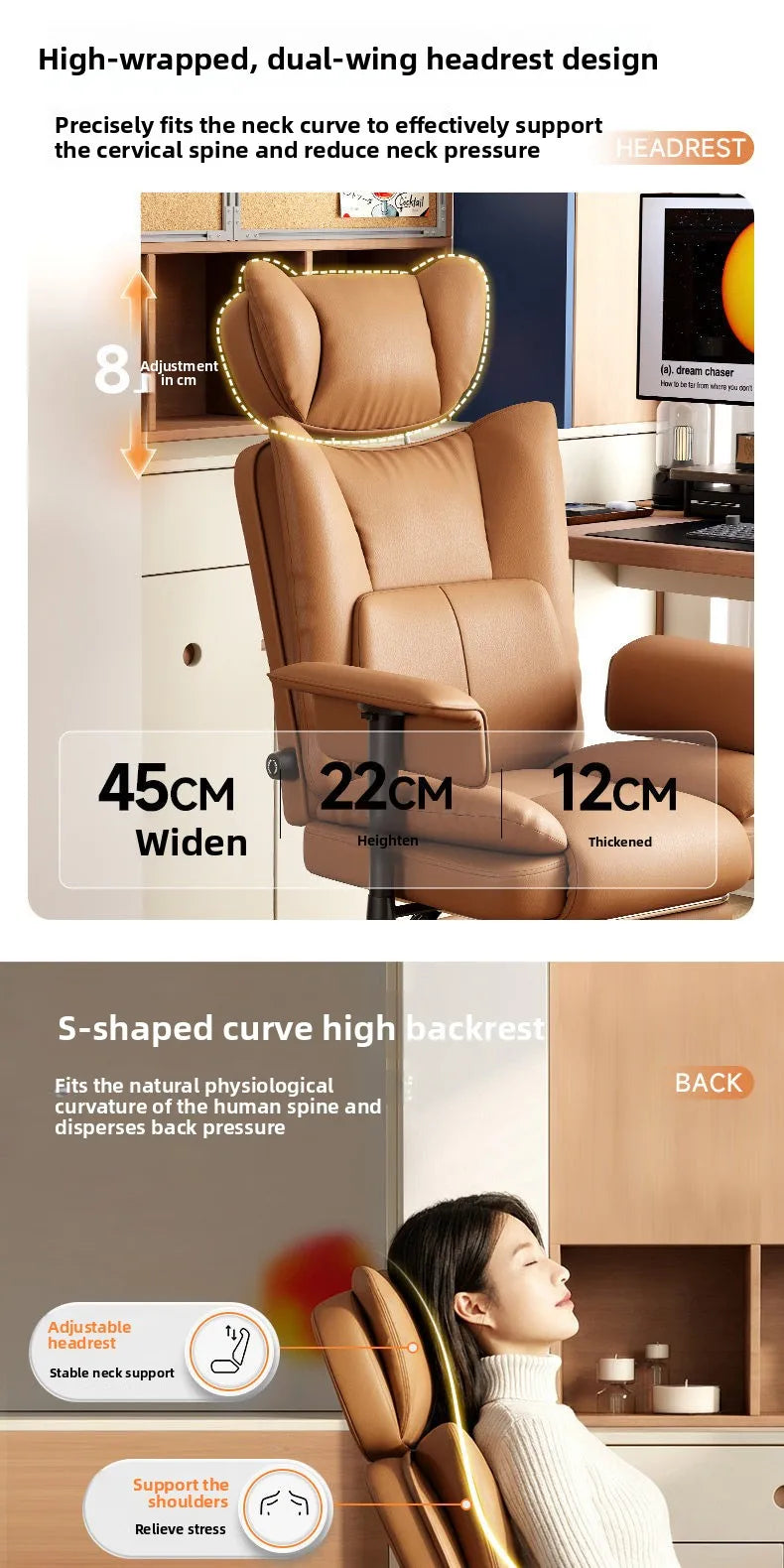 Ergonomic Leather Office Chair with High Backrest Recline Lumbar Support Executive Desk Chair Gaming Ready Comfort Furniture