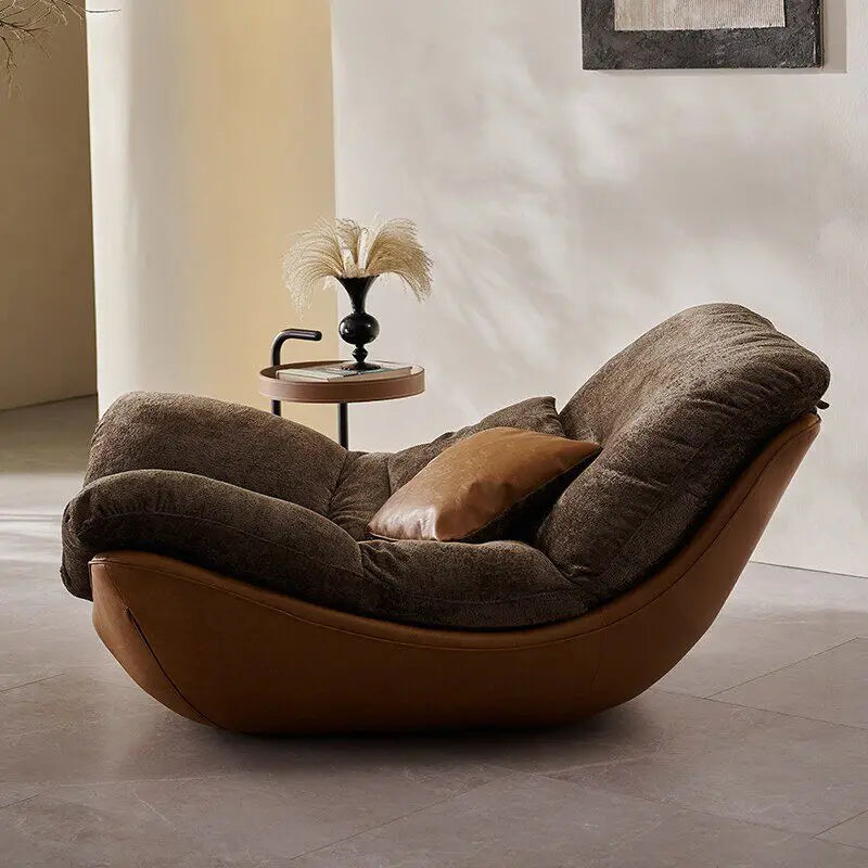 Nordic Modern Curved Lounge Chair Premium Chenille & PU Leather Lazy Sofa for Living Room & Bedroom Relaxation home furniture
