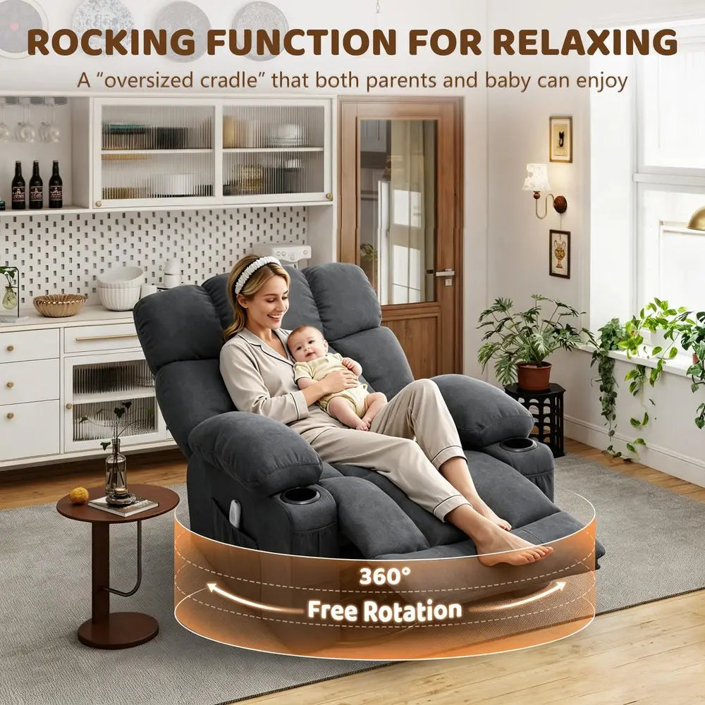 Massage Rocker Recliner Chair, 360Swivel Rocking Recliner Sofa with Vibration Massage amp Heat, Reclining Nursery Chair for Liv