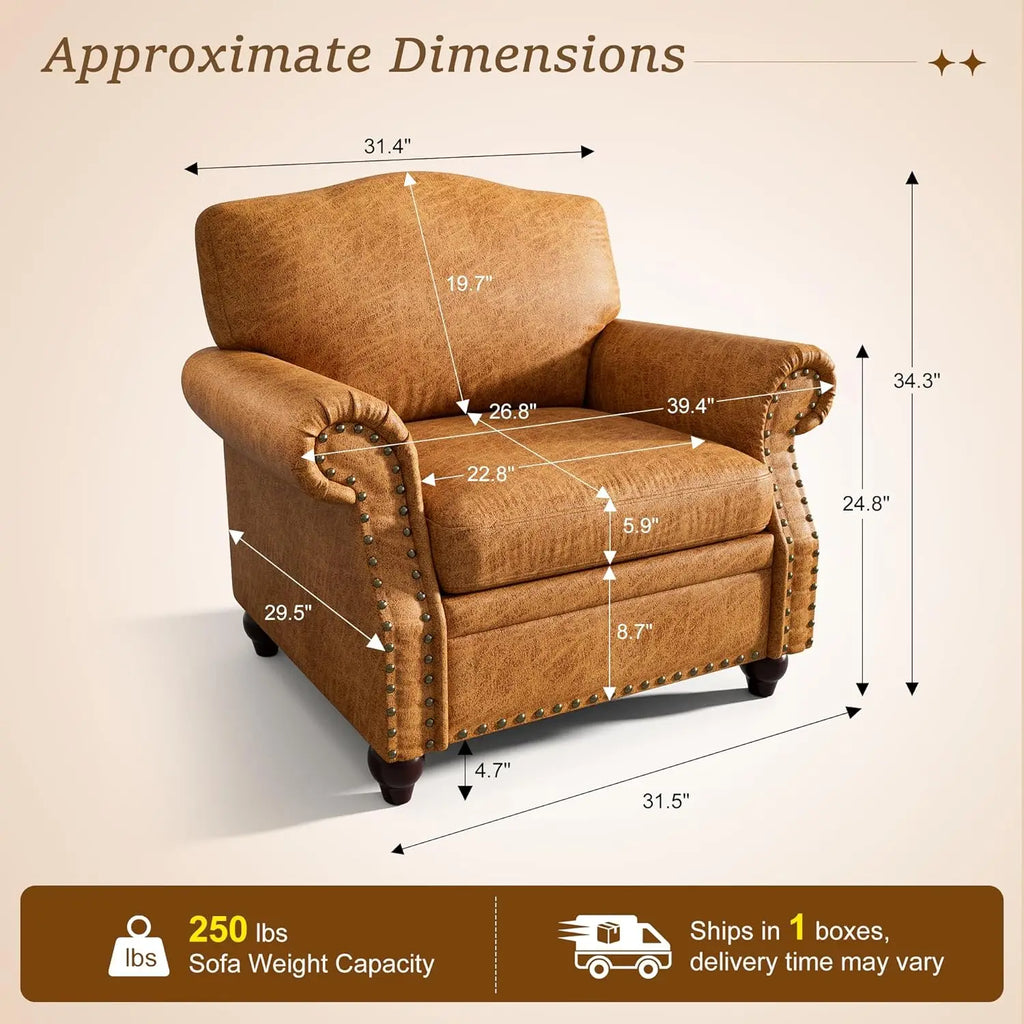 Faux Leather Accent Chairs Set of 2 with Rivet Design, Living Room Arm Chair with Rolled Arms and Nailhead, Large, Customized