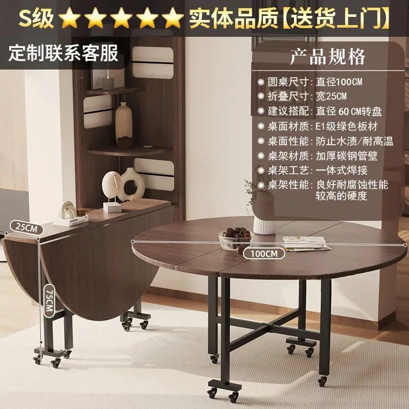 Folding telescopic dining table, living room folding large roundtable, multi-functional 20-person household diningtable, foldi