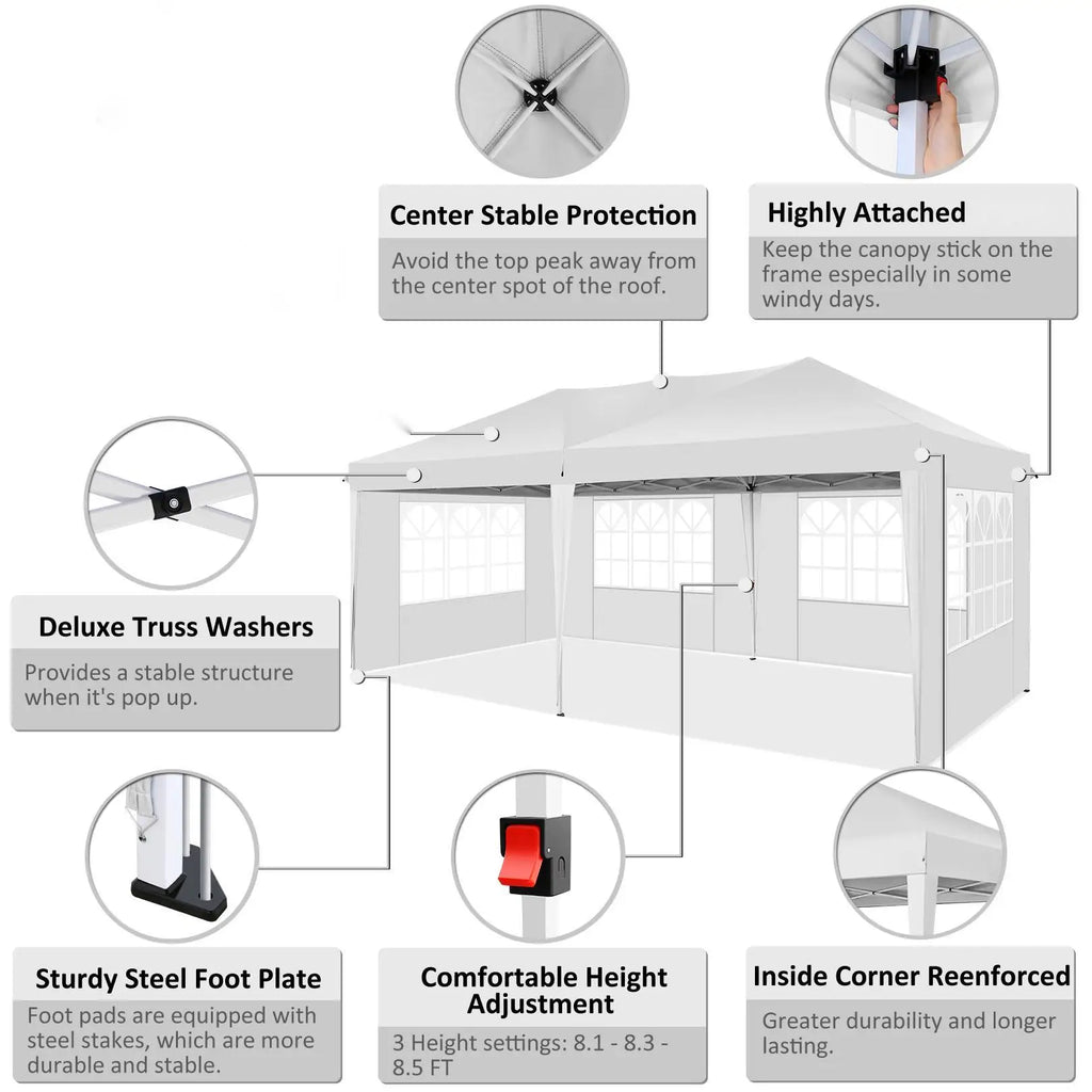 10x20FT Pop Up Canopy Tent with Removable Sidewalls Waterproof Commercial Instant Shelter Outdoor Gazebo Party Tent Protable Canopy Tents for Parties with Carry Bag
