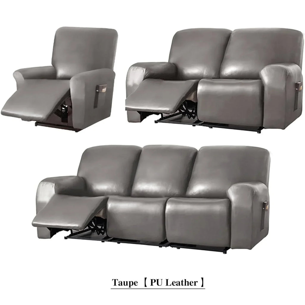 1/2/3 Seat Waterproof Recliner Sofa Cover PU Armchair Leather Cover Solid Elastic Color Relax Single Sofa Slipcovers Home Hotel
