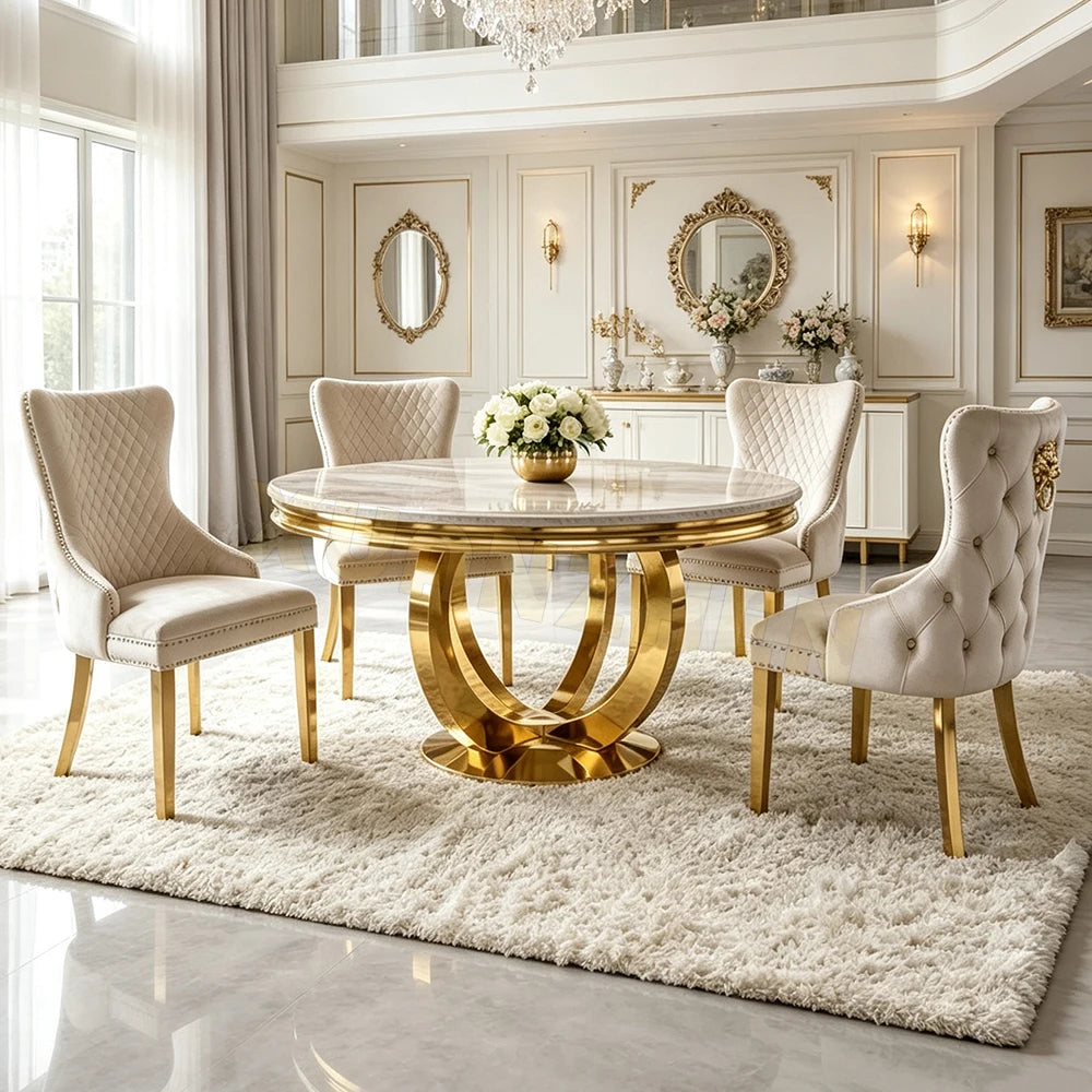 Modern Round Marble Dining Table Set with Rotating Susan for 4 6 8 Seater Dining Room Restaurant Furniture