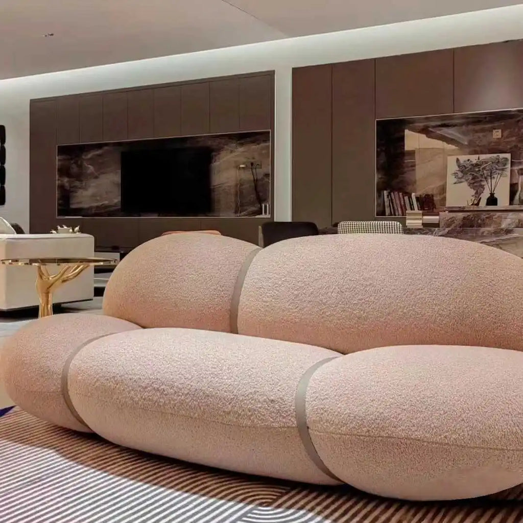 Nordic cream style lamb wool sofa small apartment living room balcony bedroom wabi **** wind straight row sofa