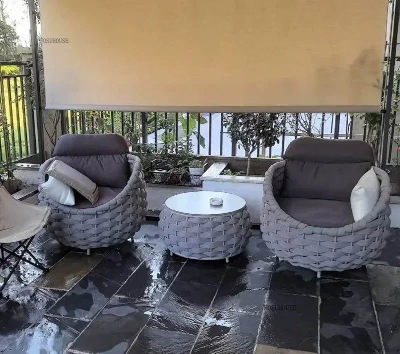 Aluminum Alloy Sofa Set Outdoor Modern Villa Courtyard Rope Weaving Garden Patio Furniture Weather Resistant Nordic Design