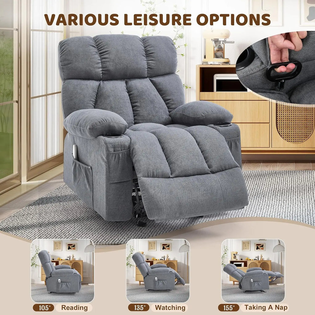 Massage Rocking Recliner Chair with Heat, USB, Cup Holders, Grey