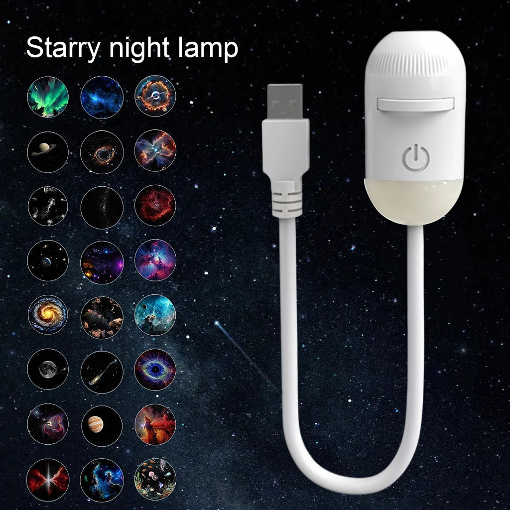 USB Starry Sky Projector Night Light 360° Bendable HD Galaxy Moon Planet Projection Lamp Plug Play Car Bedroom Projector Lamp