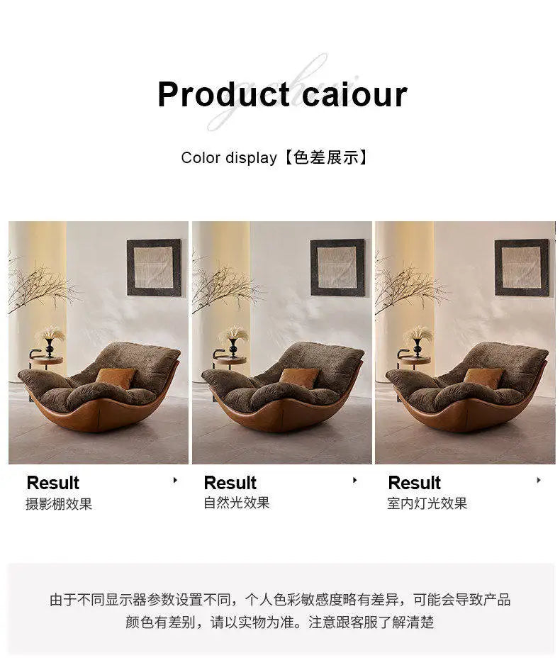 Nordic Modern Curved Lounge Chair Premium Chenille & PU Leather Lazy Sofa for Living Room & Bedroom Relaxation home furniture
