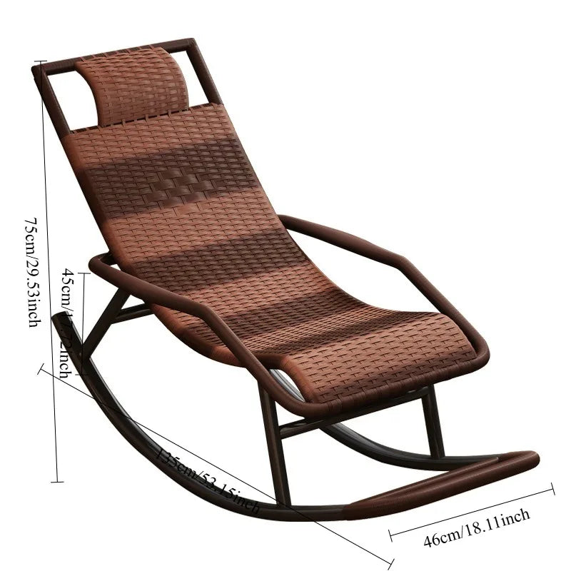 All-Season Wicker Rocking Chair, Summer Cooling Nap Leisure Chair for Balcony Living Room