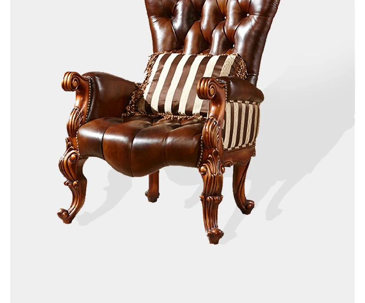 European leather sofa American all-solid wood boss office chair household desk chair old carved leisure chair