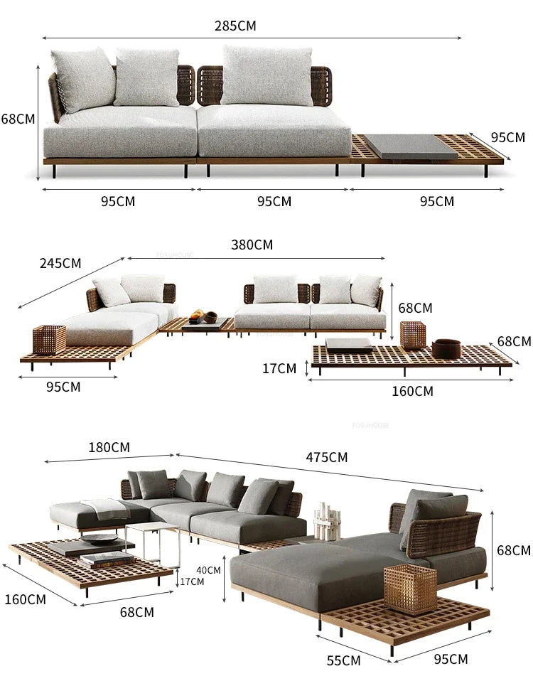 Nordic Solid Wood Garden Furniture Sets Rattan Outdoor Sofa B&B Villa Home Luxury Sofa Chair Combination Leisure Patio Furniture