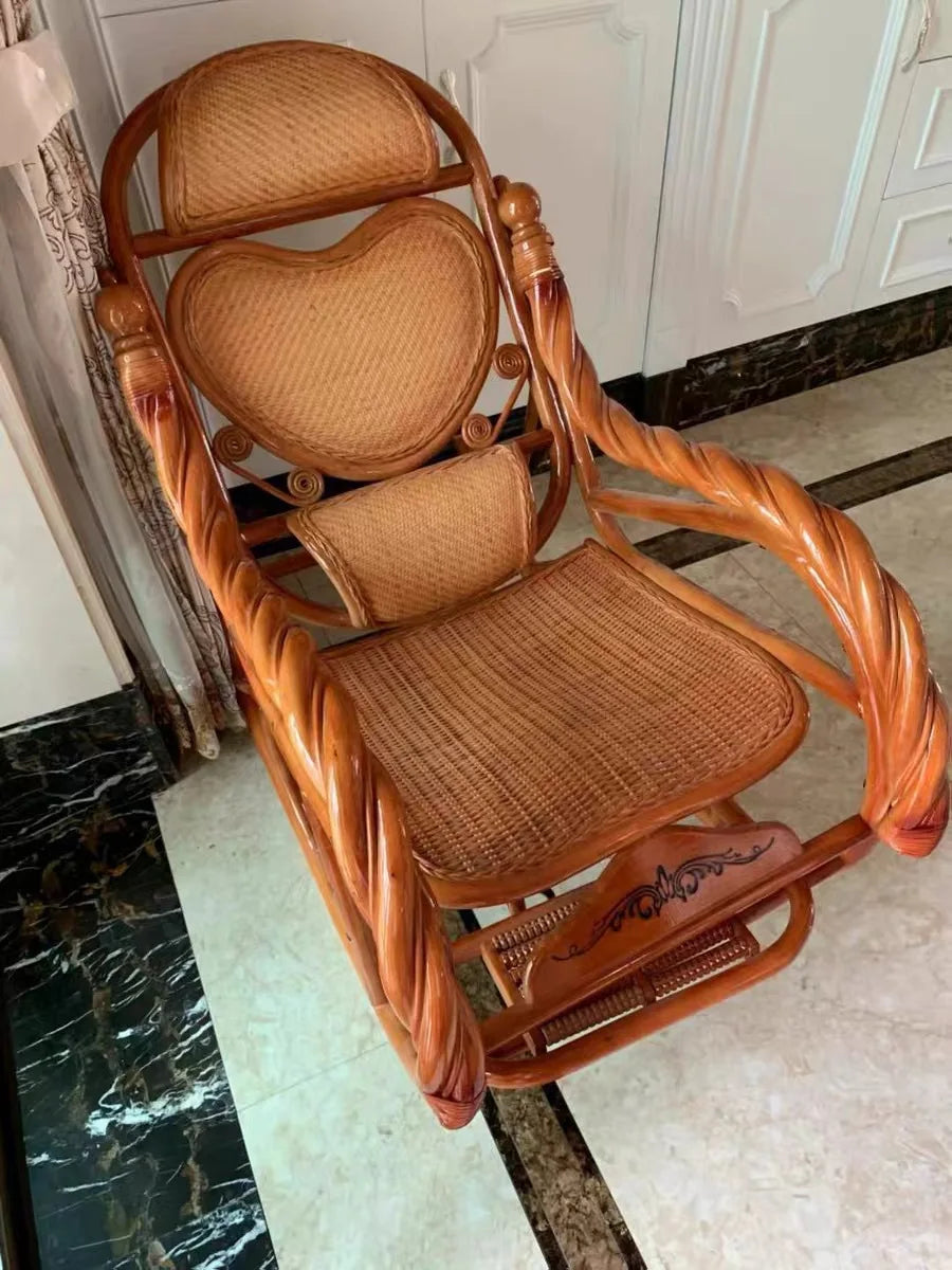 Home Balcony Leisure True Vine Elderly Rocking Chair Reliable Back Braided Rattan Chair Living Room