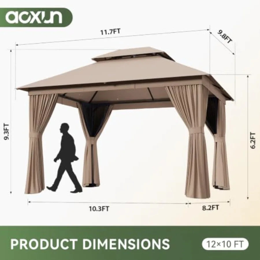 Outdoor Gazebo with Curtain and Mosquito Netting, Beige