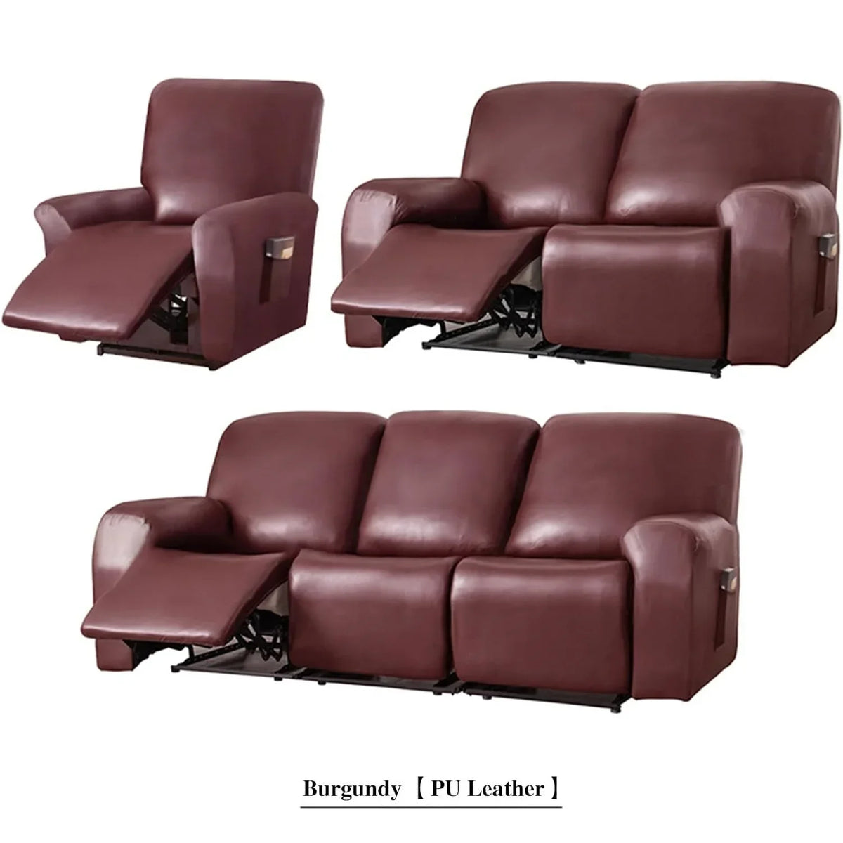 1/2/3 Seat Waterproof Recliner Sofa Cover PU Leather Armchair Cover Solid Color Elastic Relax Single Sofa Slipcovers Home Hotel